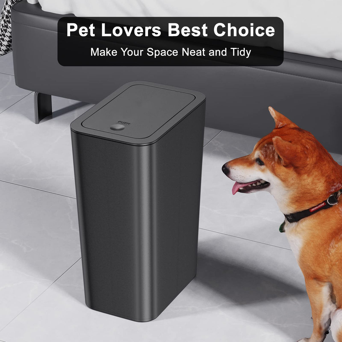 NETDOT 3 Pack 10 L/2.6 Gal Bathroom & Kitchen Trash Can with Press Type Lid, Black Slim Garbage Cans for Bathroom