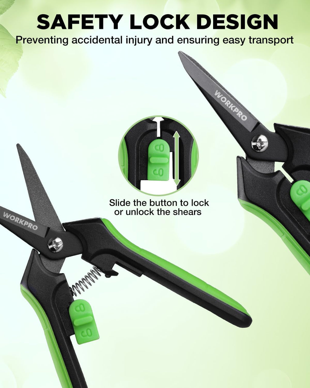 6-Inch Garden Pruning Shears, Sharp High-Carbon Steel Harvest Snips with Nonstick Teflon Coating, Spring-Loaded