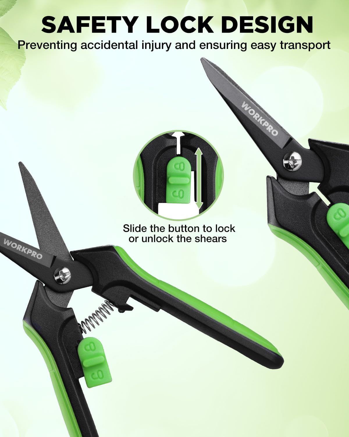 6-Inch Garden Pruning Shears, Sharp High-Carbon Steel Harvest Snips with Nonstick Teflon Coating, Spring-Loaded