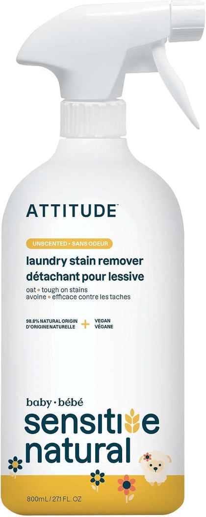 ATTITUDE Laundry Stain Remover for Baby Clothes, Plant- and Mineral-Based Ingredients, Vegan and Cruelty-free Laundry