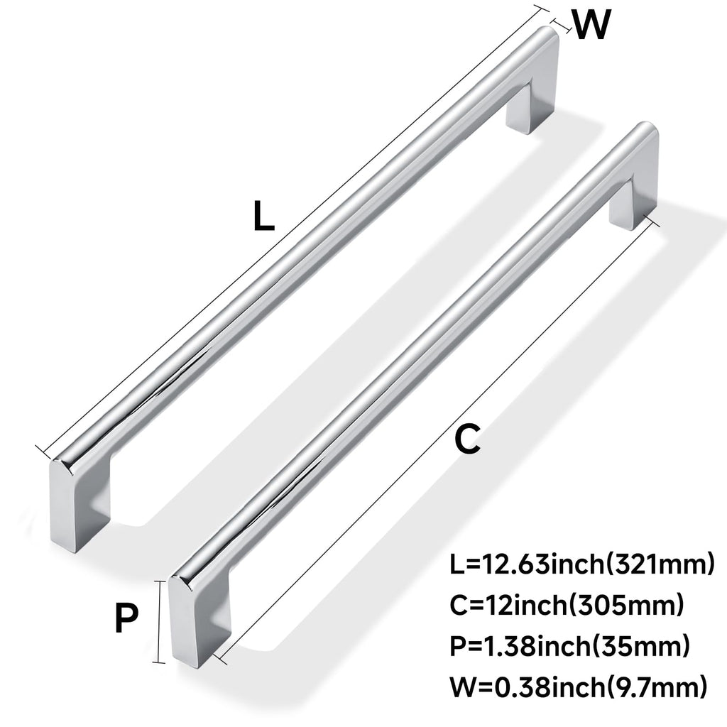 5 Pack 12 Inch Hole Center Polished Chrome Cabinet pulls Heavy Duty Solid Hardware for bathrooms Dressing Tables