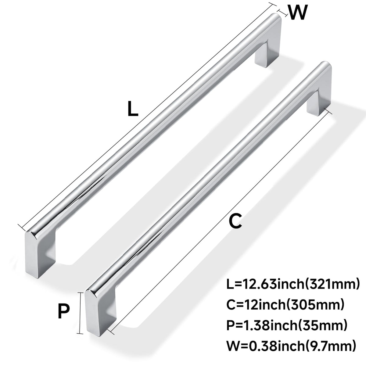5 Pack 12 Inch Hole Center Polished Chrome Cabinet pulls Heavy Duty Solid Hardware for bathrooms Dressing Tables