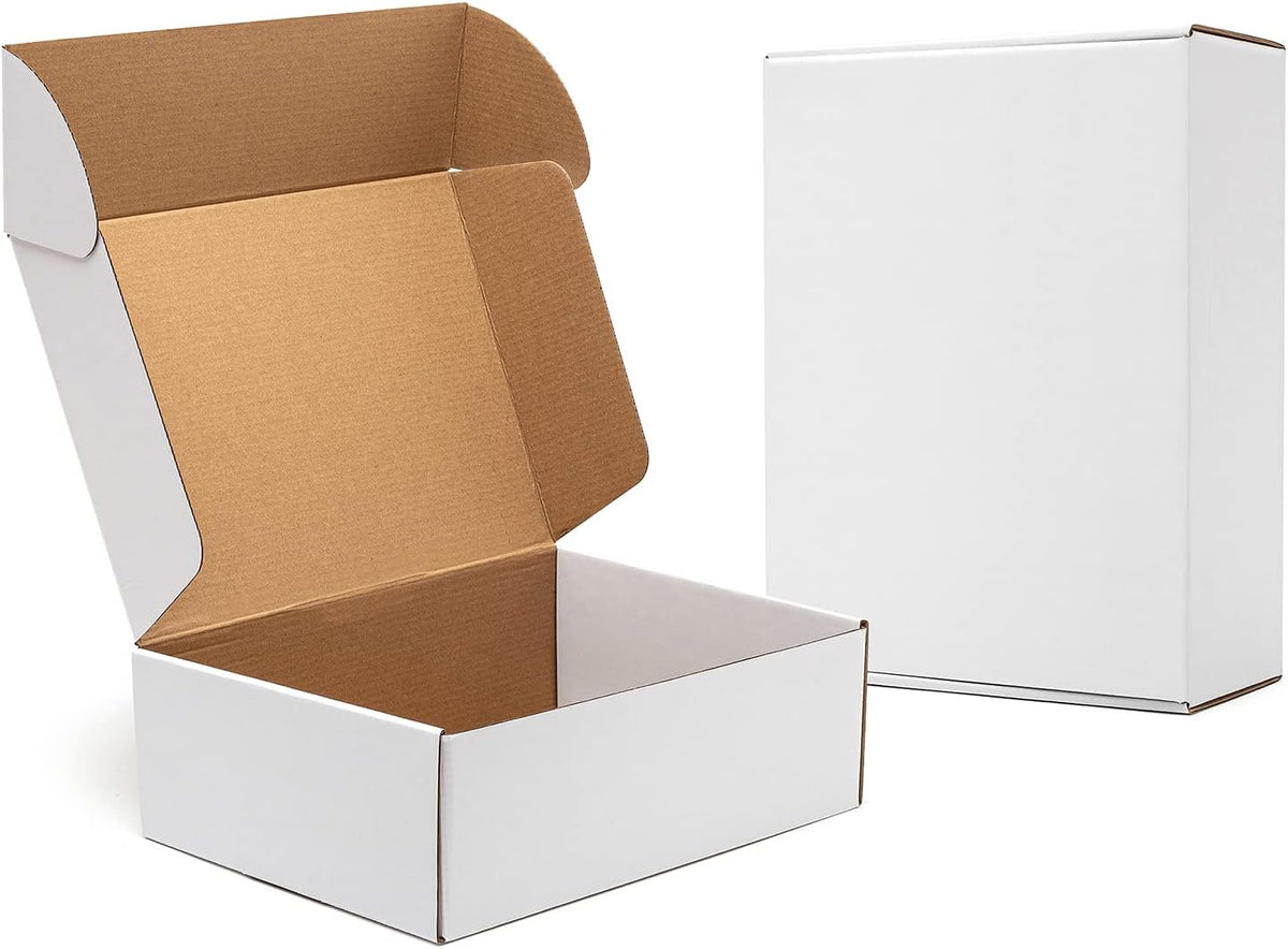 White Shipping Boxes 12x9x4" 20 Pack- Corrugated Cardboard Mailing Box for Small Business, Tab Locking Literature
