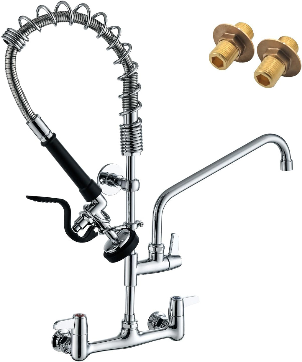 25" Commercial Sink Faucet Wall Mount with Pre-Rinse Sprayer