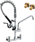 25" Commercial Sink Faucet Wall Mount with Pre-Rinse Sprayer