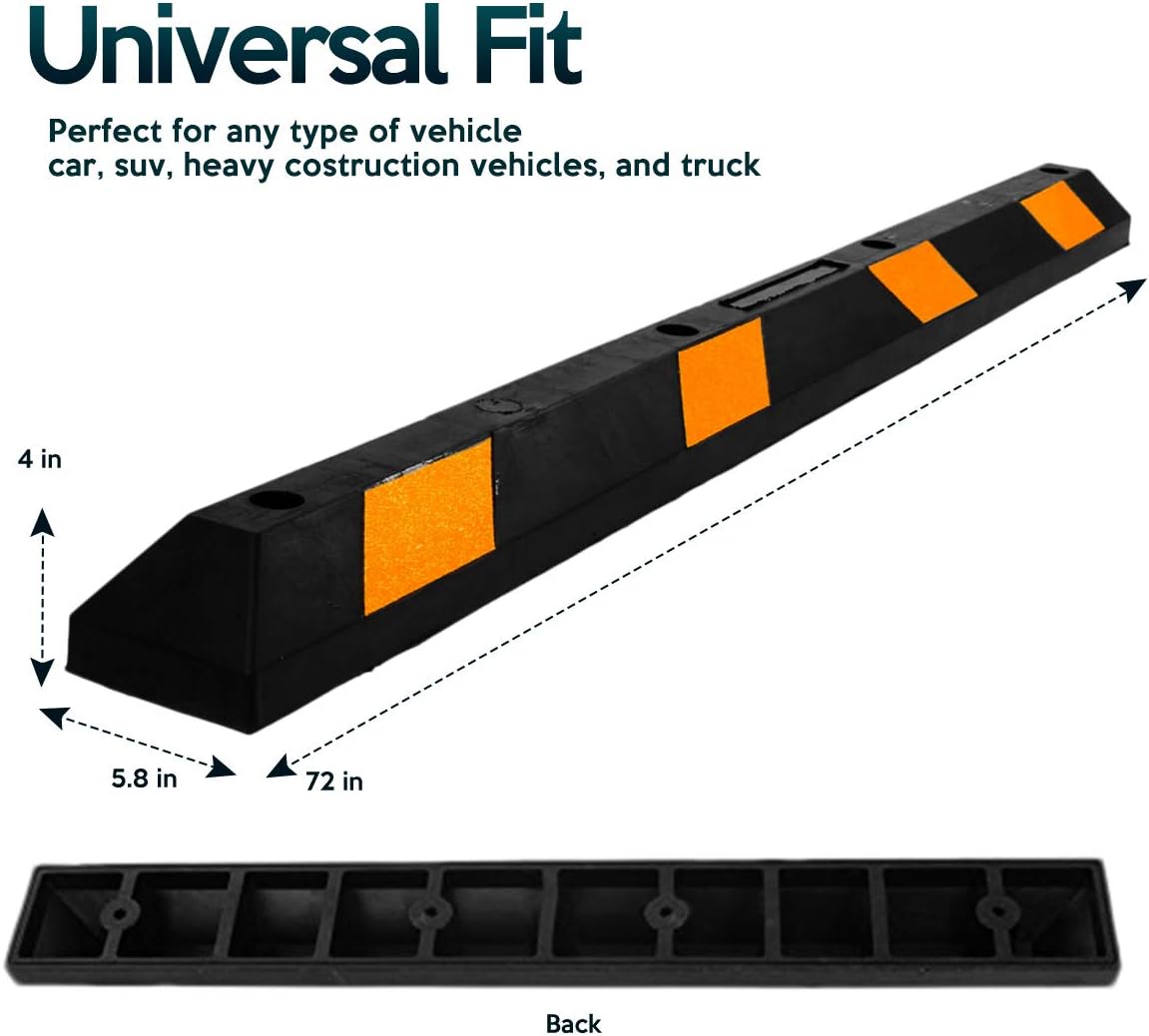Parking Stopper for Garage Heavy Duty Rubber Parking Curb Stops 72” Garage Parking Stops Premium Quality Garage Wheel