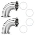 2 Pack 90 Degree Sanitary Elbow Stainless Steel Tri Clamp Sanitary Pipe Fitting With Silicone Gaskets (1-1/2inch)
