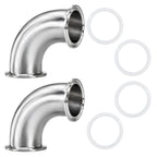 2 Pack 90 Degree Sanitary Elbow Stainless Steel Tri Clamp Sanitary Pipe Fitting With Silicone Gaskets (1-1/2inch)
