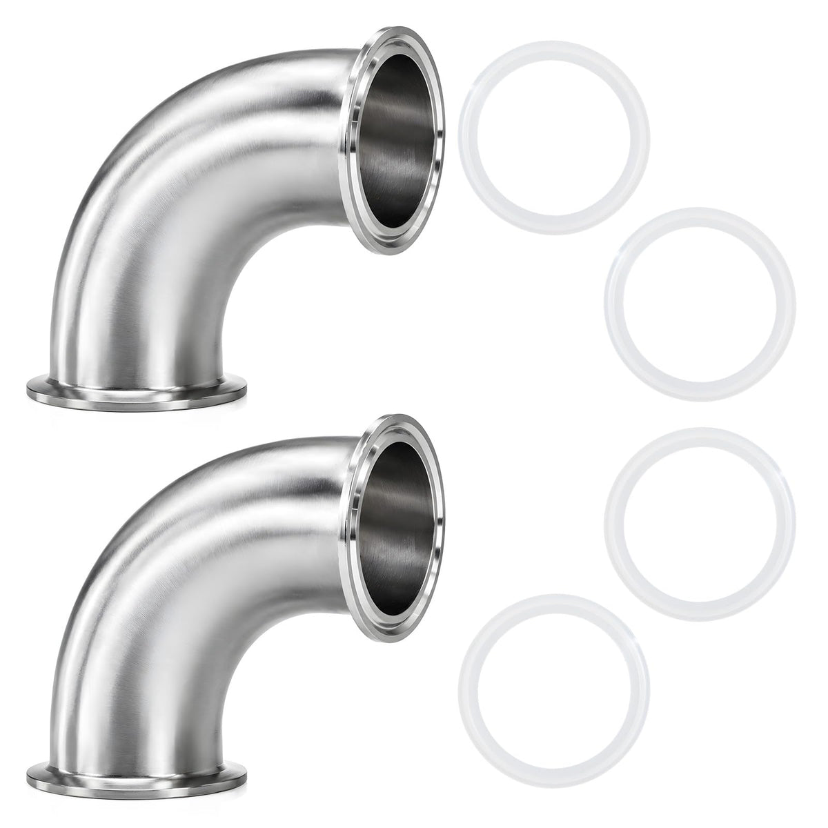 2 Pack 90 Degree Sanitary Elbow Stainless Steel Tri Clamp Sanitary Pipe Fitting With Silicone Gaskets (1-1/2inch)