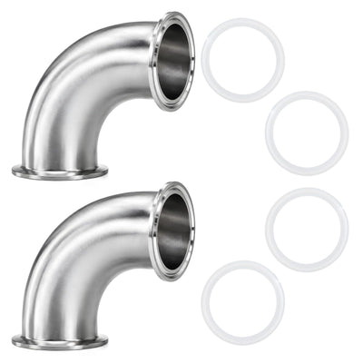 2 Pack 90 Degree Sanitary Elbow Stainless Steel Tri Clamp Sanitary Pipe Fitting With Silicone Gaskets (1-1/2inch)