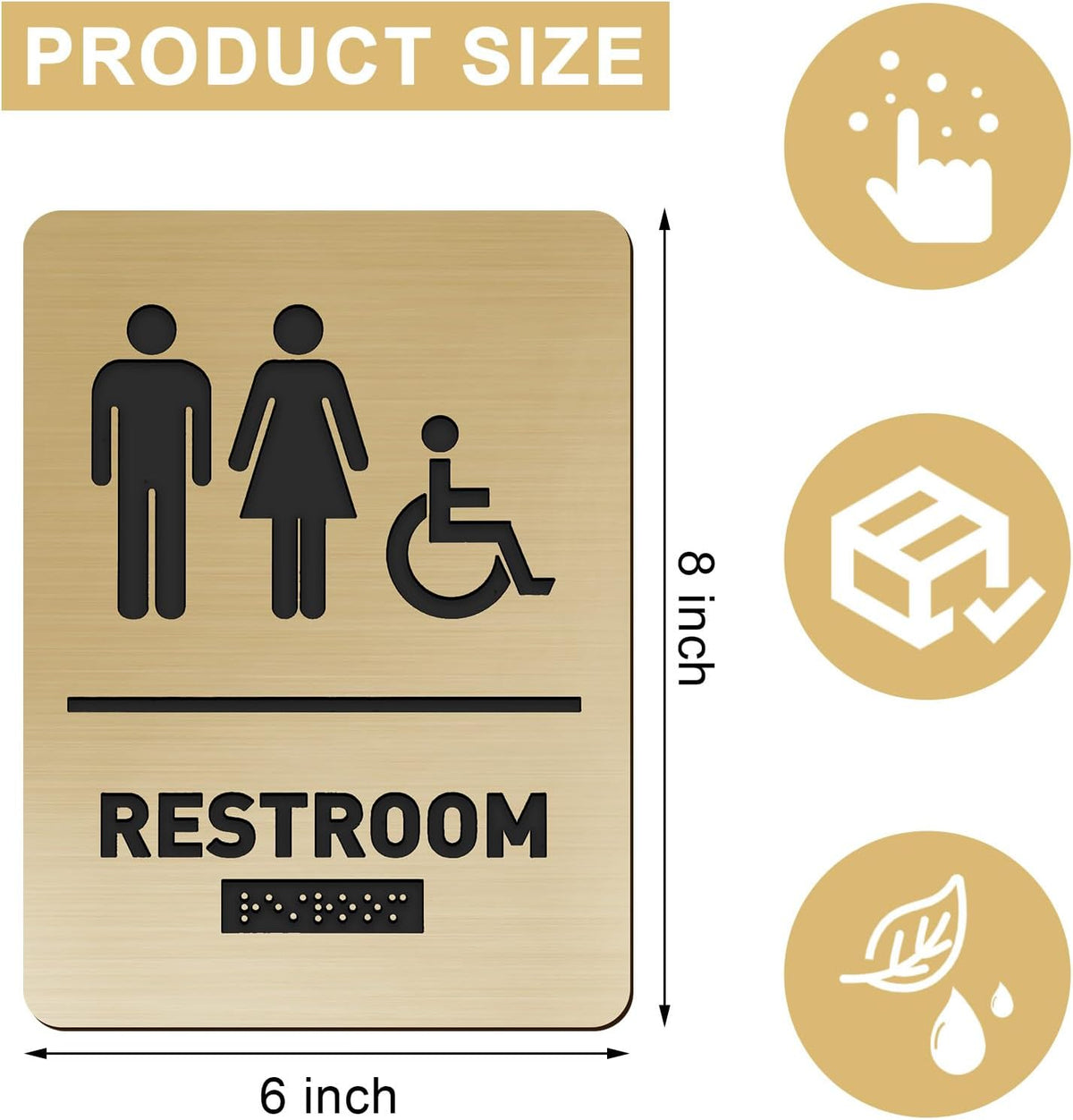 1 Pcs ADA Braille Unisex Restroom Signs, Gold