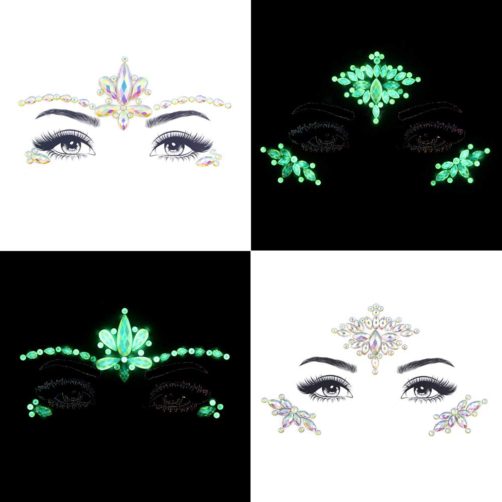 Noctilucent Face Gems Luminous makeup Temporary Tattoo Stickers Acrylic Crystal Glitter Stickers Face Jewels Rainbow