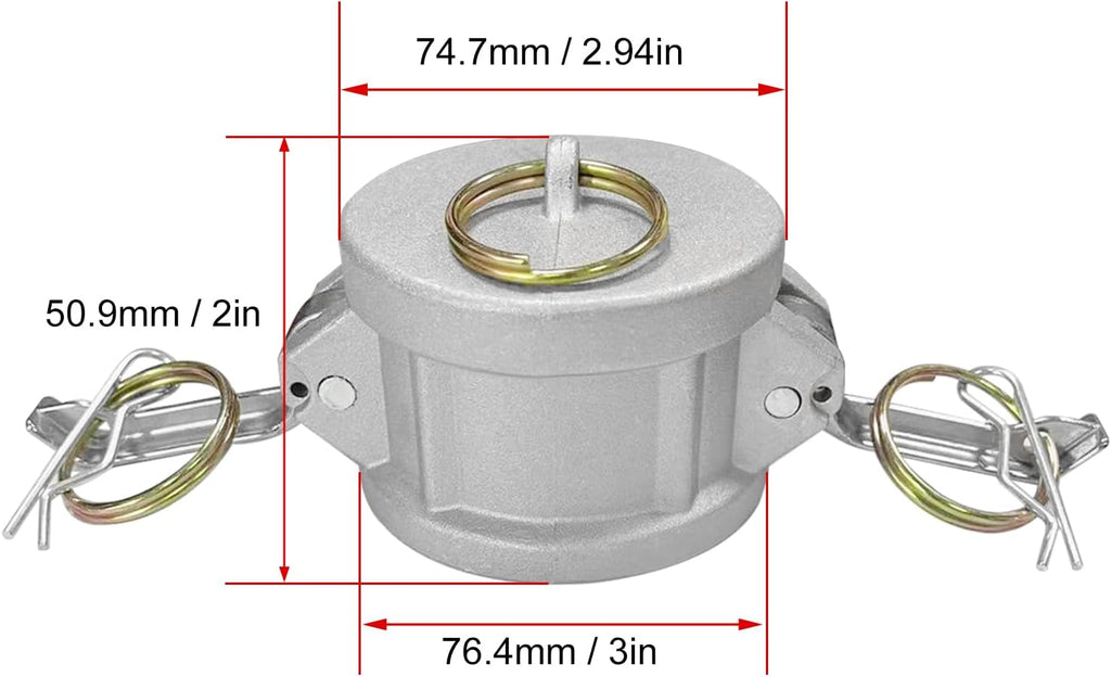 2PCS Cam and Groove Fitting, Aluminum, Type DC, 2" Dust Cap, with 2PCS Camlock Gasket Fitting (2")