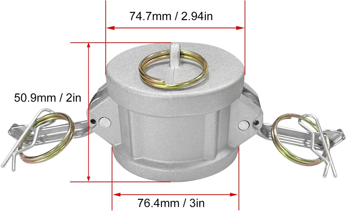 2PCS Cam and Groove Fitting, Aluminum, Type DC, 2" Dust Cap, with 2PCS Camlock Gasket Fitting (2")
