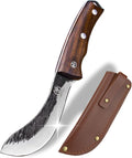 Forged Wide Skinning Knife - Handmade Viking Boning Bushcraft Blade for Hunting and Kitchen - Full Tang with Wooden