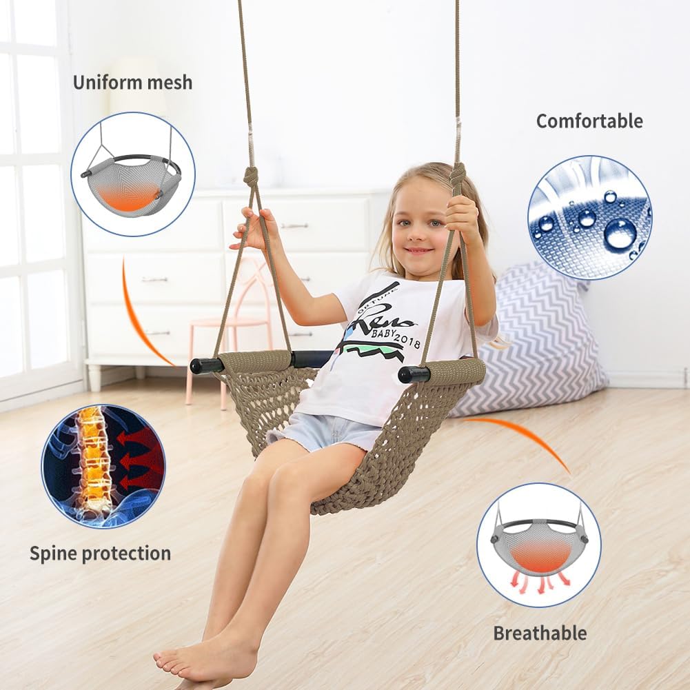 Hand-Knitting Toddler Swing, Swing Seat for Kids with Adjustable Ropes, Little tikes Swings Set, for Outdoor Indoor