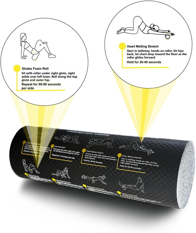 Foam Roller with Printed Exercises, 17.7'' x 6'' Lightweight EPE/PE