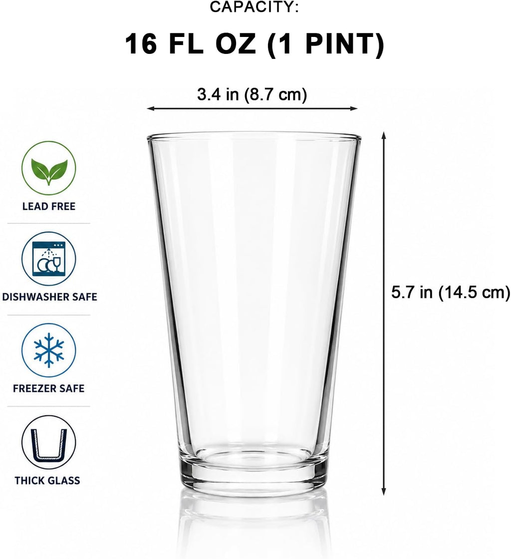 Beer Glass Set of 4, 16 oz Pint Glasses