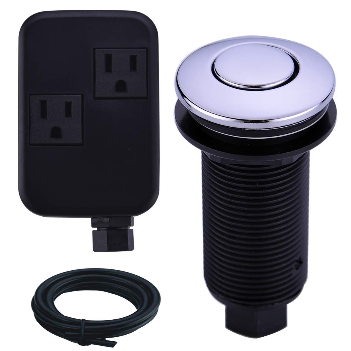 SINKINGDOM SinkTop Air Switch Kit with Chrome Long Button(Brass Cover) for Garbage Disposal