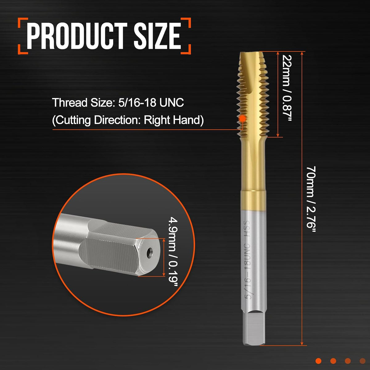 5/16-18 UNC Spiral Point Tap M2 High Speed Steel JIS Standard