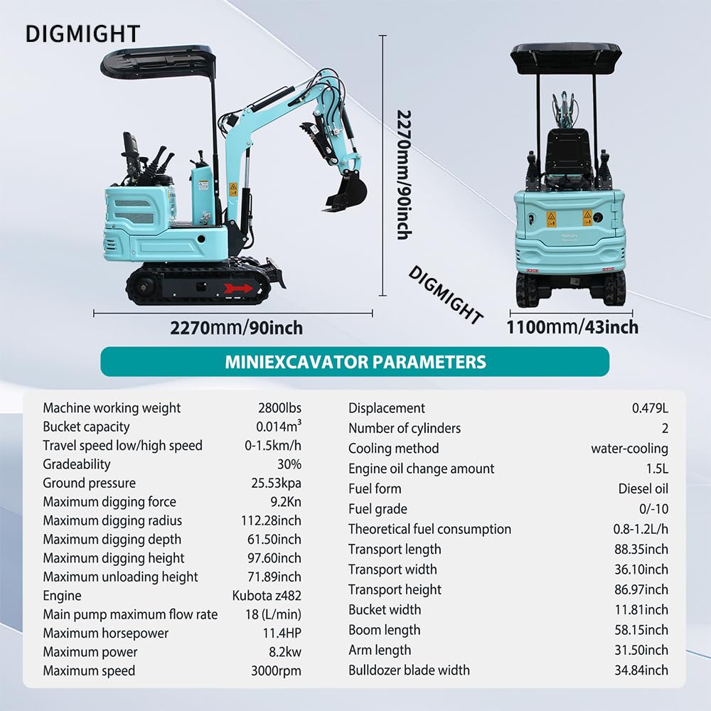 1.4 Ton Mini Excavator - EPA Certified 11.4hp Kubotaengine
