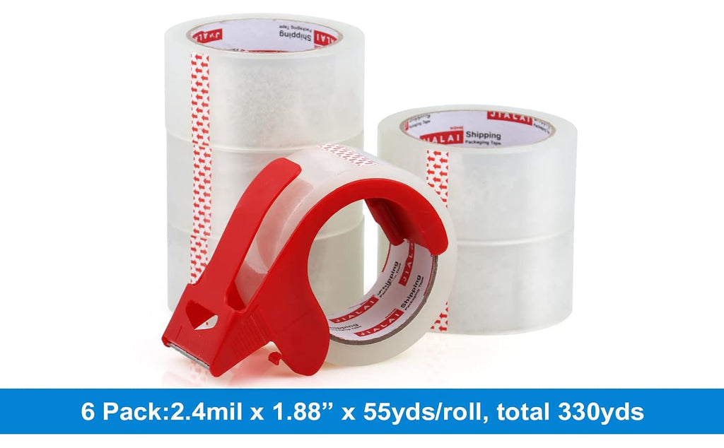 Heavy Duty Transparent Packing Tape,6 Rolls with Refillable Dispenser,Industrial Grade Packaging Tape for Shipping