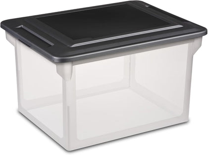File Box, Clear Plastic Bin with Black Lid, Letter or Legal-Sized File Storage