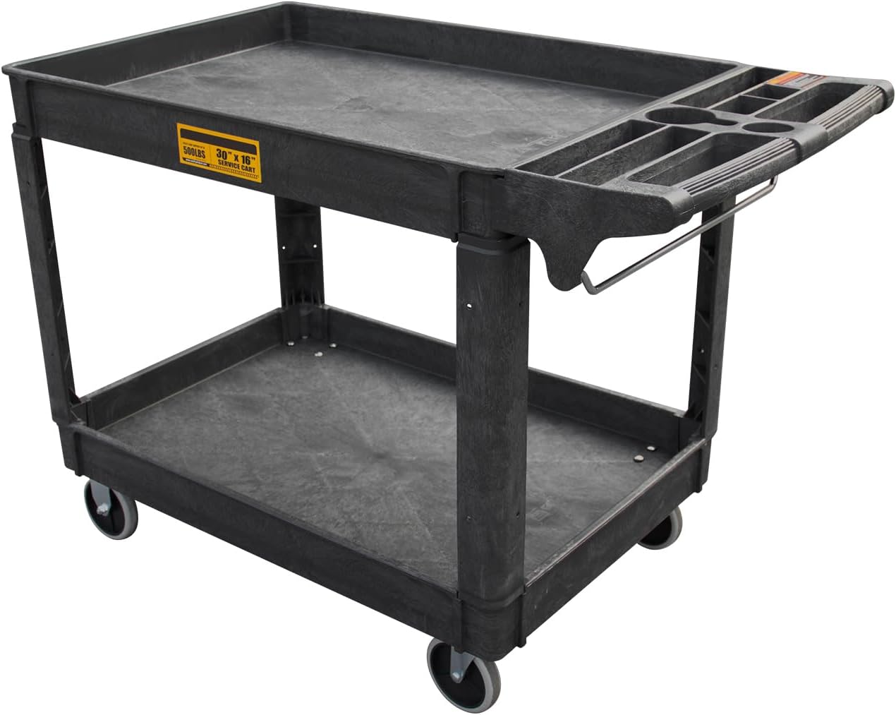 Utility Service Cart, 2-Shelf 500LBS Heavy Duty Plastic Rolling Utility Cart with 360° Swivel Wheels, Lipped Shelves