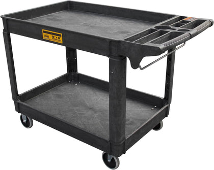 Utility Service Cart, 2-Shelf 500LBS Heavy Duty Plastic Rolling Utility Cart with 360° Swivel Wheels, Lipped Shelves