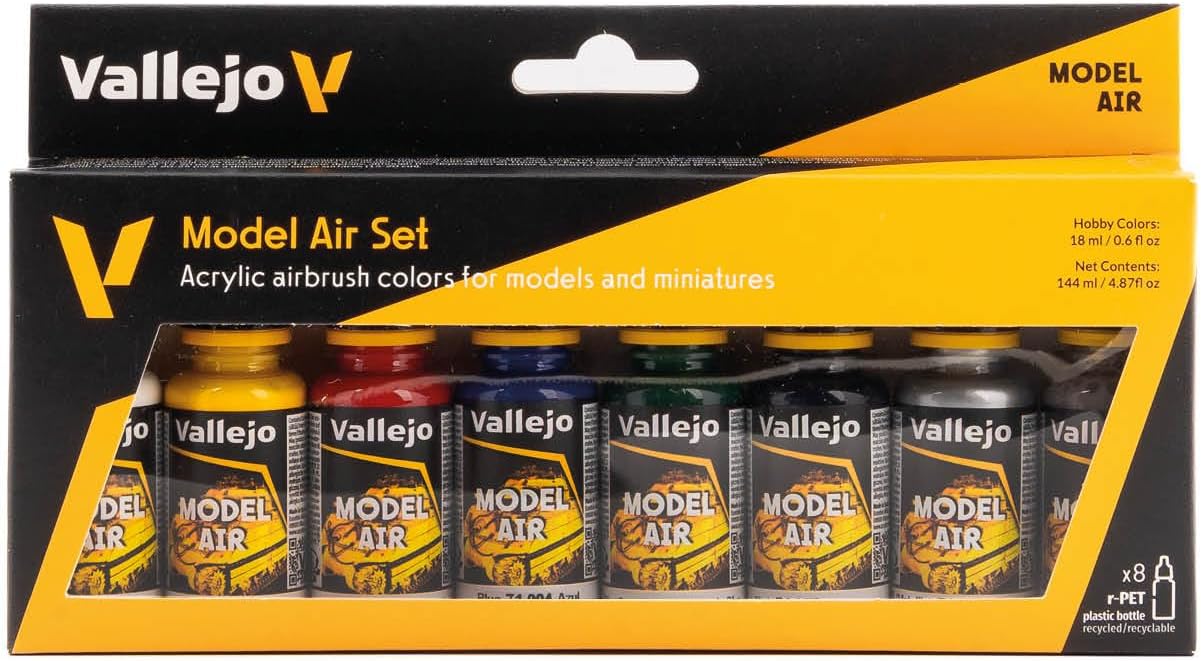Model Air Basic Colors | Acrylic Paint Set | Pre Thinned Airbrush Ready Formula | 8 Basic Shades | Non-Toxic Water