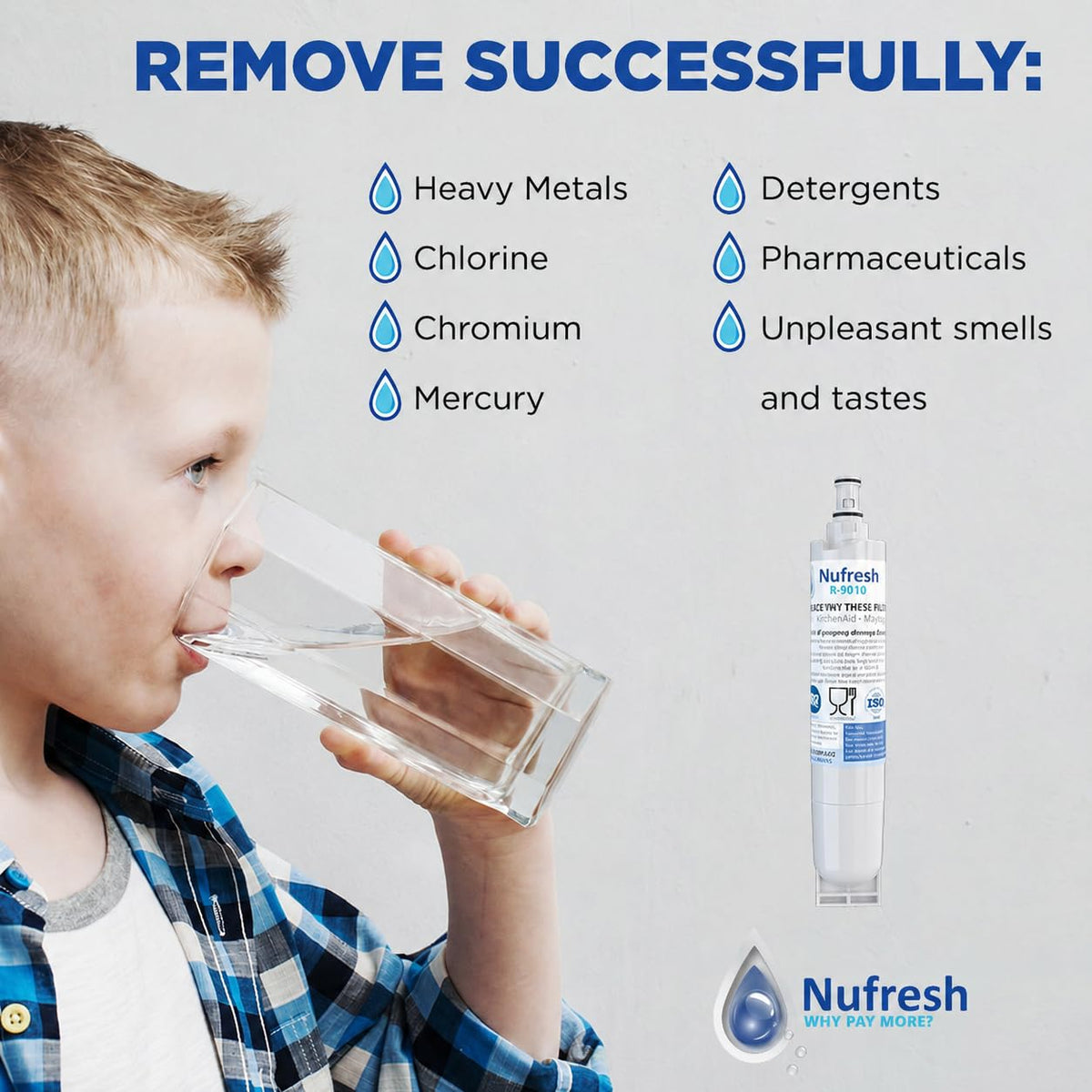 Nufresh Refrigerator Water Filter Replacement for Whirlpool 4396508, 2-Pack