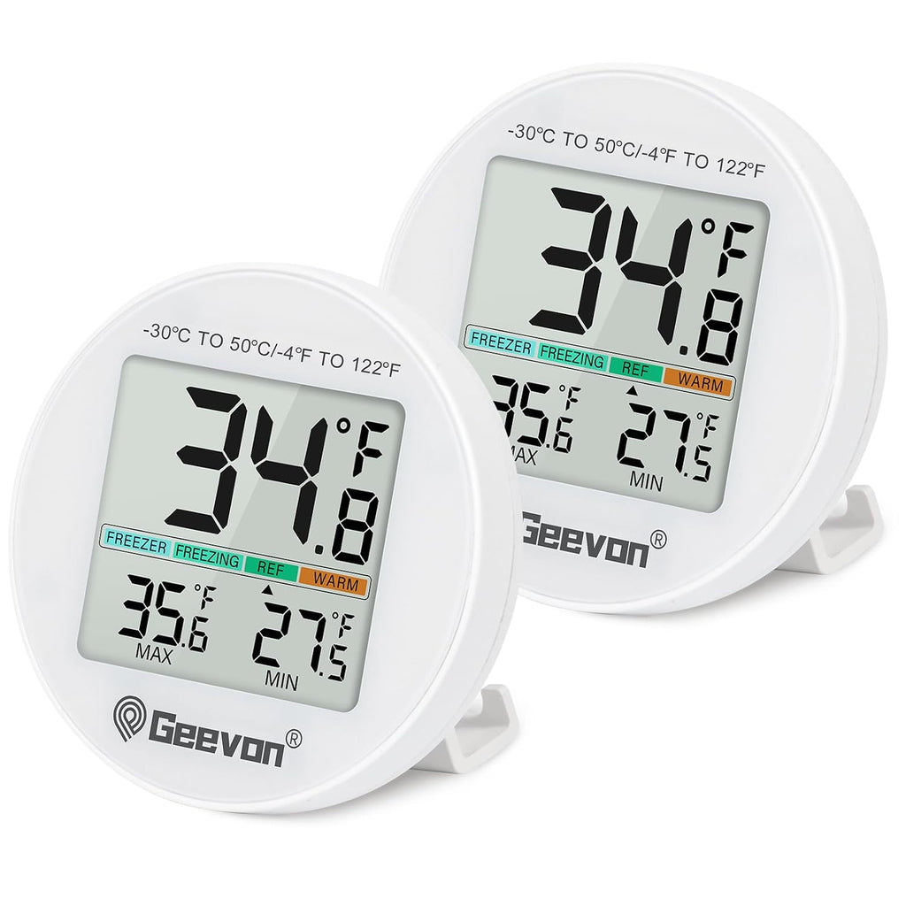 Small Digital Refrigerator Thermometer 2 Pack, IP65 Waterproof Commercial and Home Use, Max/Min Record Function with