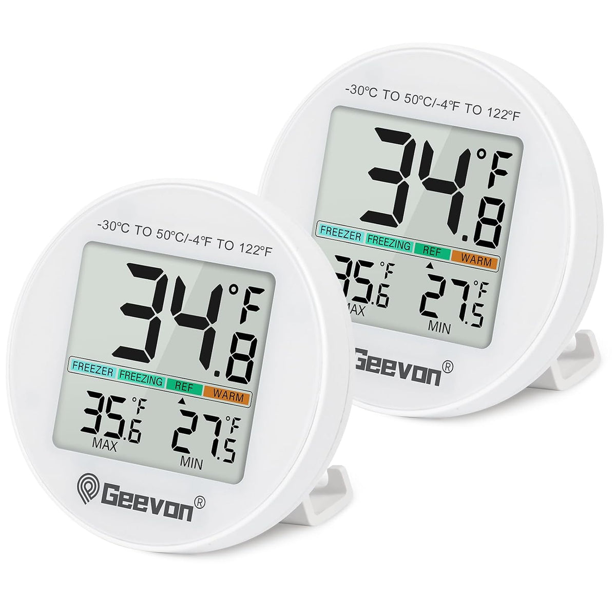 Small Digital Refrigerator Thermometer 2 Pack, IP65 Waterproof Commercial and Home Use, Max/Min Record Function with