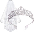 Tiara and Lace Bridal Veil, Crown Wedding Veils and Headpieces for Women, White Veils for Brides Tiaras for Women
