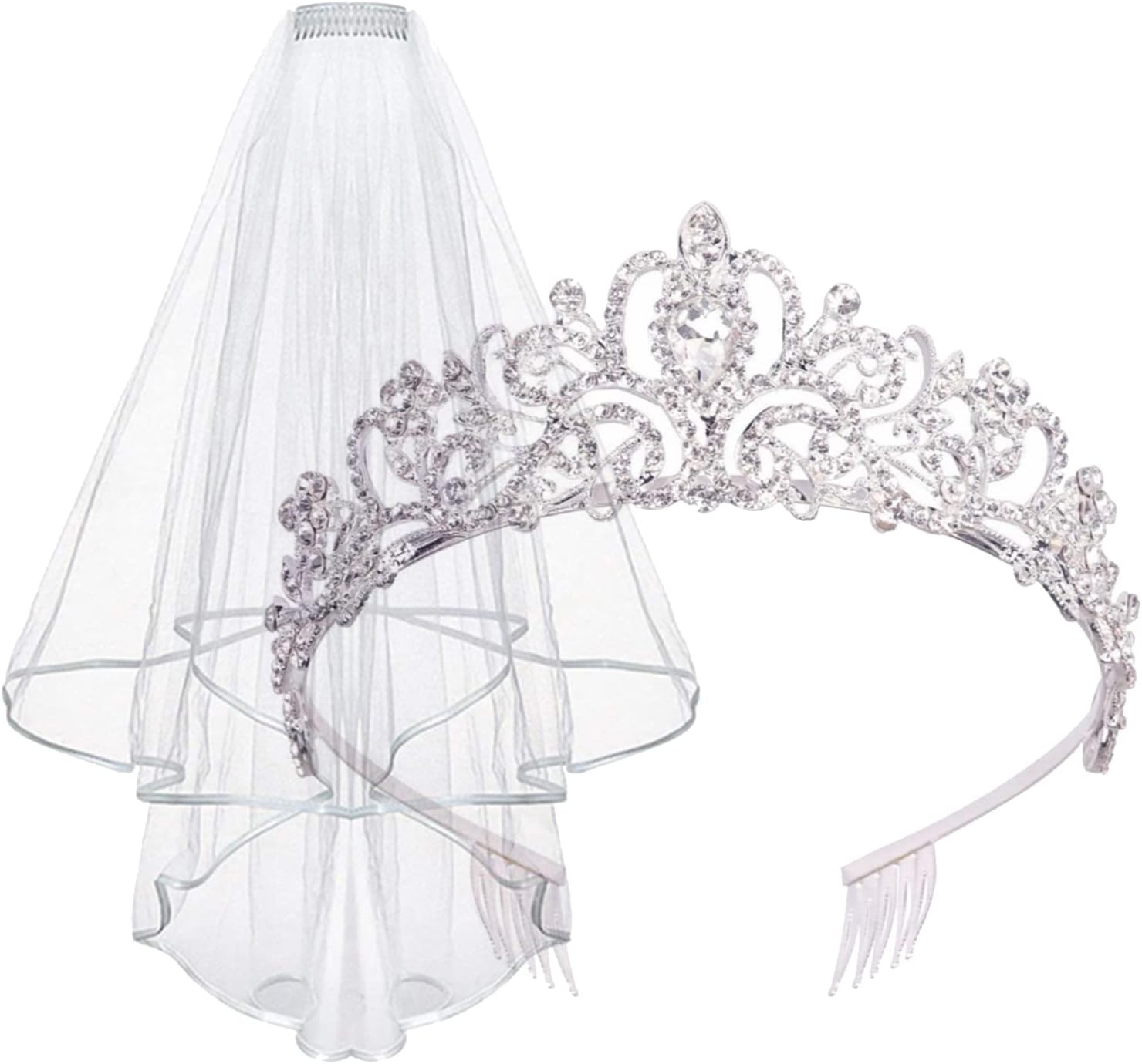 Tiara and Lace Bridal Veil, Crown Wedding Veils and Headpieces for Women, White Veils for Brides Tiaras for Women