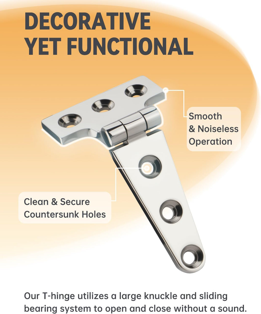 316 Stainless Steel T Hinges, 4 x 2 in