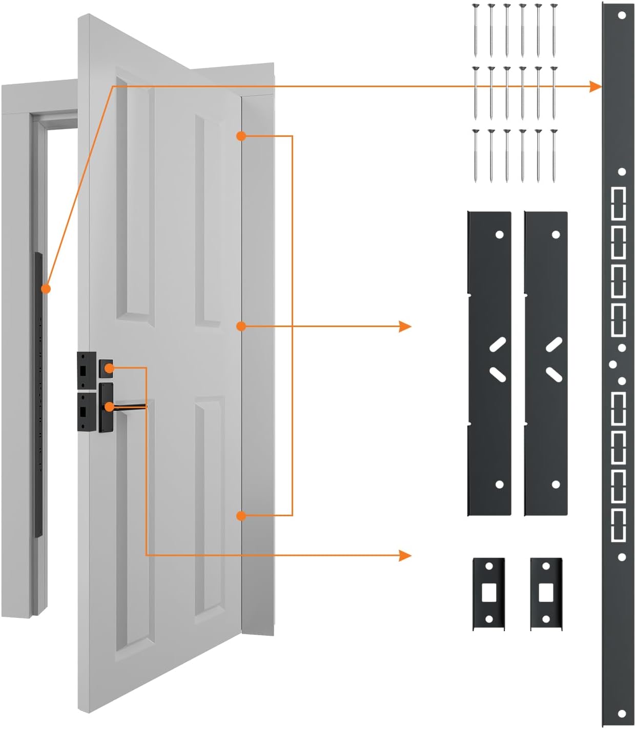 Door Armor MAX Reinforcement Single Door Security Kit, Black | 5-Piece Door Reinforcement Set for Jamb, Frame &