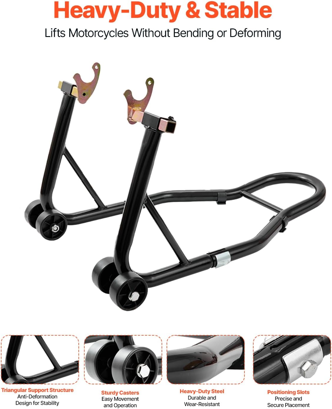 Motorcycle Rear Wheel Stand, 850lbs/390kg Load Capacity Lift with U + L Fork Swingarm Spool, Heavy Duty Rear Wheel
