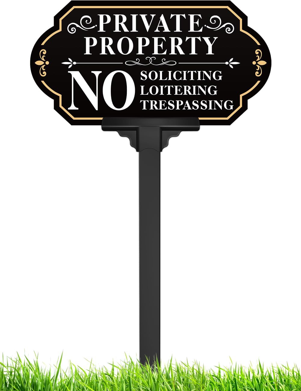 No Soliciting Sign for House with Stake - Adjustable Height - 12.7 x 6.6 Inch/36 Inch High - 50-mil Thick Aluminum
