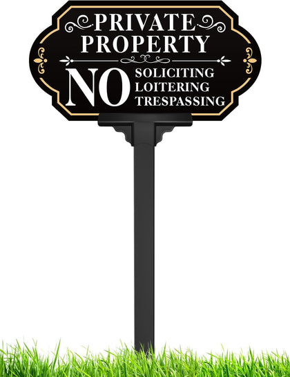 No Soliciting Sign for House with Stake - Adjustable Height - 12.7 x 6.6 Inch/36 Inch High - 50-mil Thick Aluminum