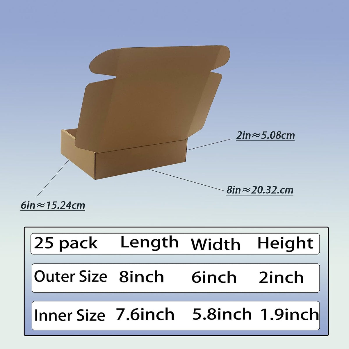 8x6x2 inch Shipping Boxes Pack of 25, Brown Corrugated Cardboard Mailer Box