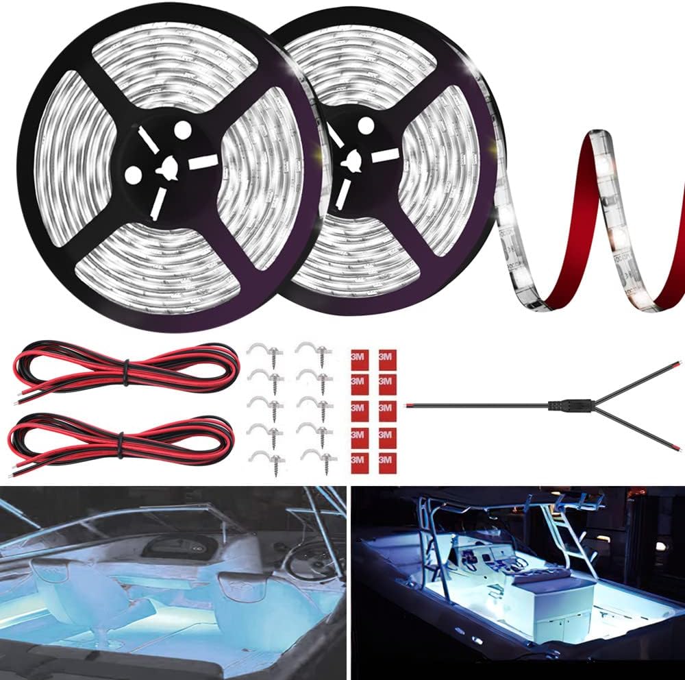 LED Boat Strip Lights, 32.8FT White Marine Pontoon Led Lights, Waterproof