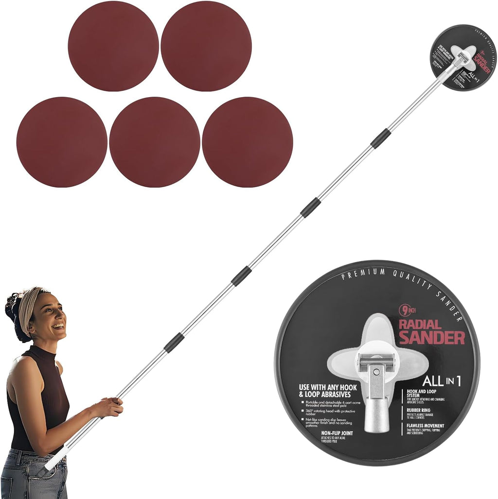 Pole Sander for Drywall, 9-Inch Radial Wall and Ceiling Sanding Machine | 49"-93" Adjustable Rod, 360° Rotating