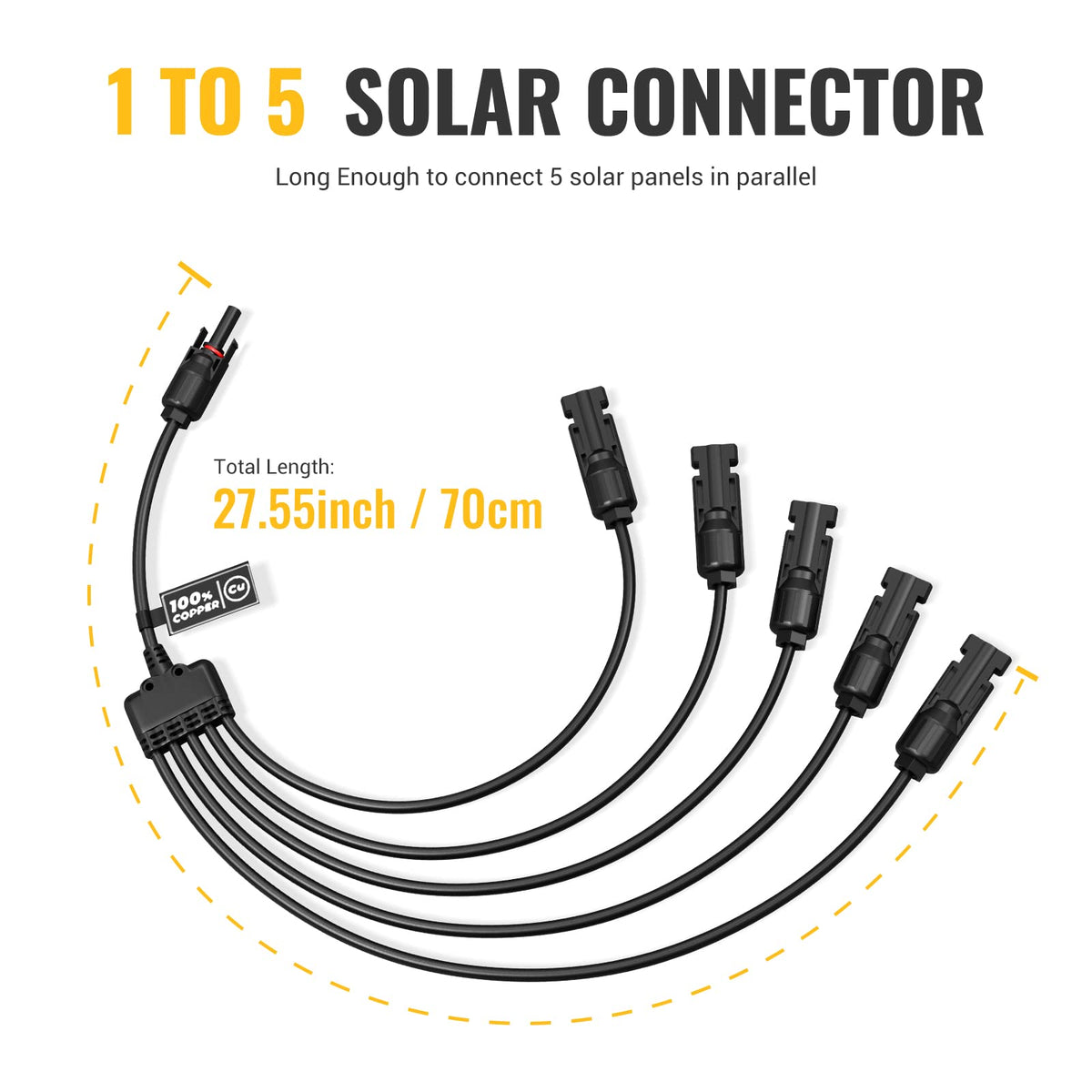 BougeRV Solar Y Connectors 1 to 5 Parallel Connectors Extra Long, 1 Pair