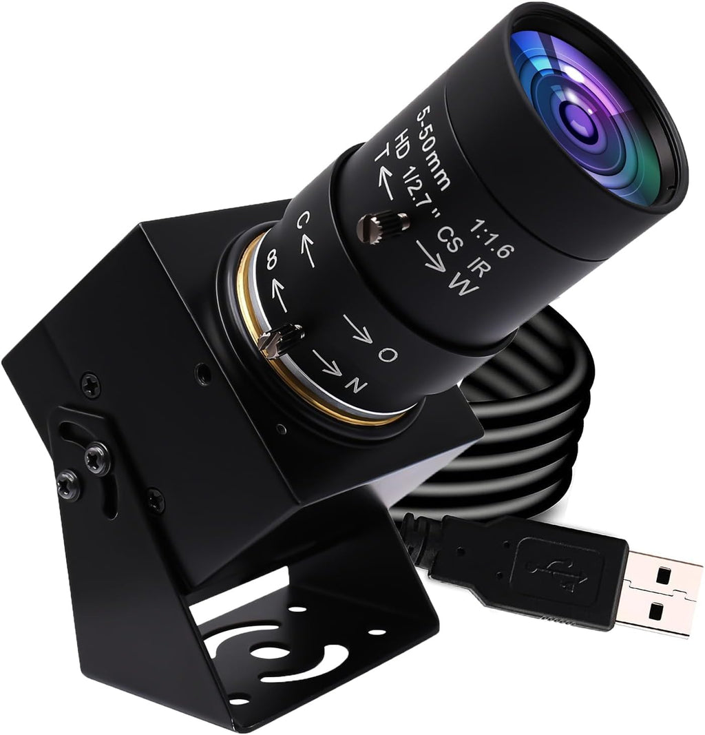 1080P USB Webcam with Telephoto 5-50mm Lens, Full HD Computer Camera 100fps/60fps/30fps for Windows/Mac/Linux/Android