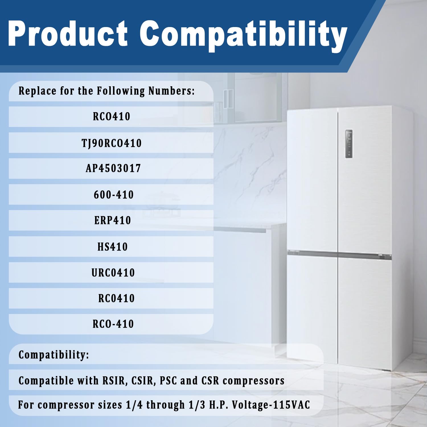 RCO410 3 in 1 Compressor Hard Start Capacitor Kit For Refrigerators & Freezers 1/4-1/3 H.P. 115VAC （3pcs）