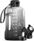 Half Gallon Water Bottle with Time Marker | BPA Free Half Gallon Water Bottle with Straw and Chug Lids - Leakproof