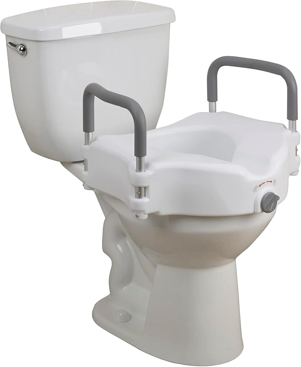 2-in-1 Raised Toilet Seat with Removable Padded Arms - Elevated Bathroom Safety Support - Secure Locking Attachment