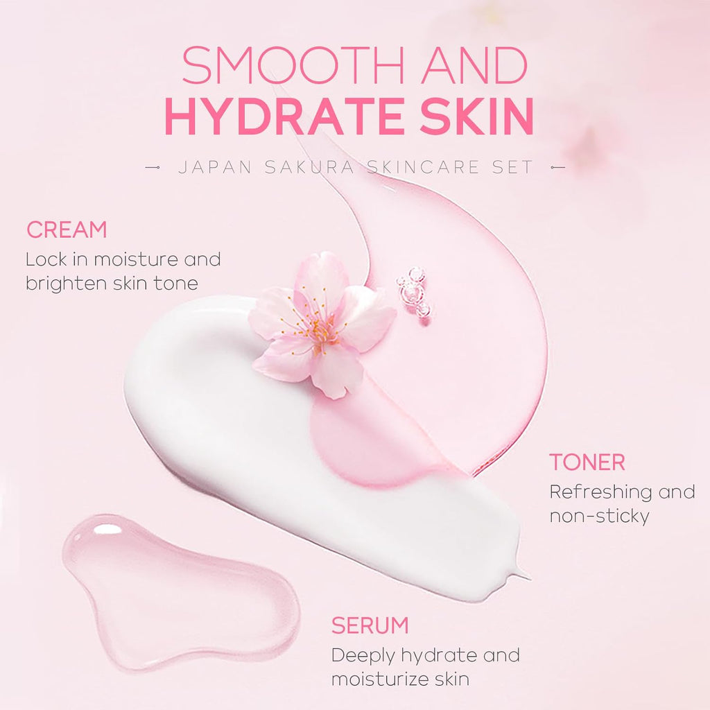 Skin Care Set JAPAN SAKURA Women Beauty Gift Sets Skin Care Kit with Cleanser, Toner, Serum, Eye Cream, Face Cream