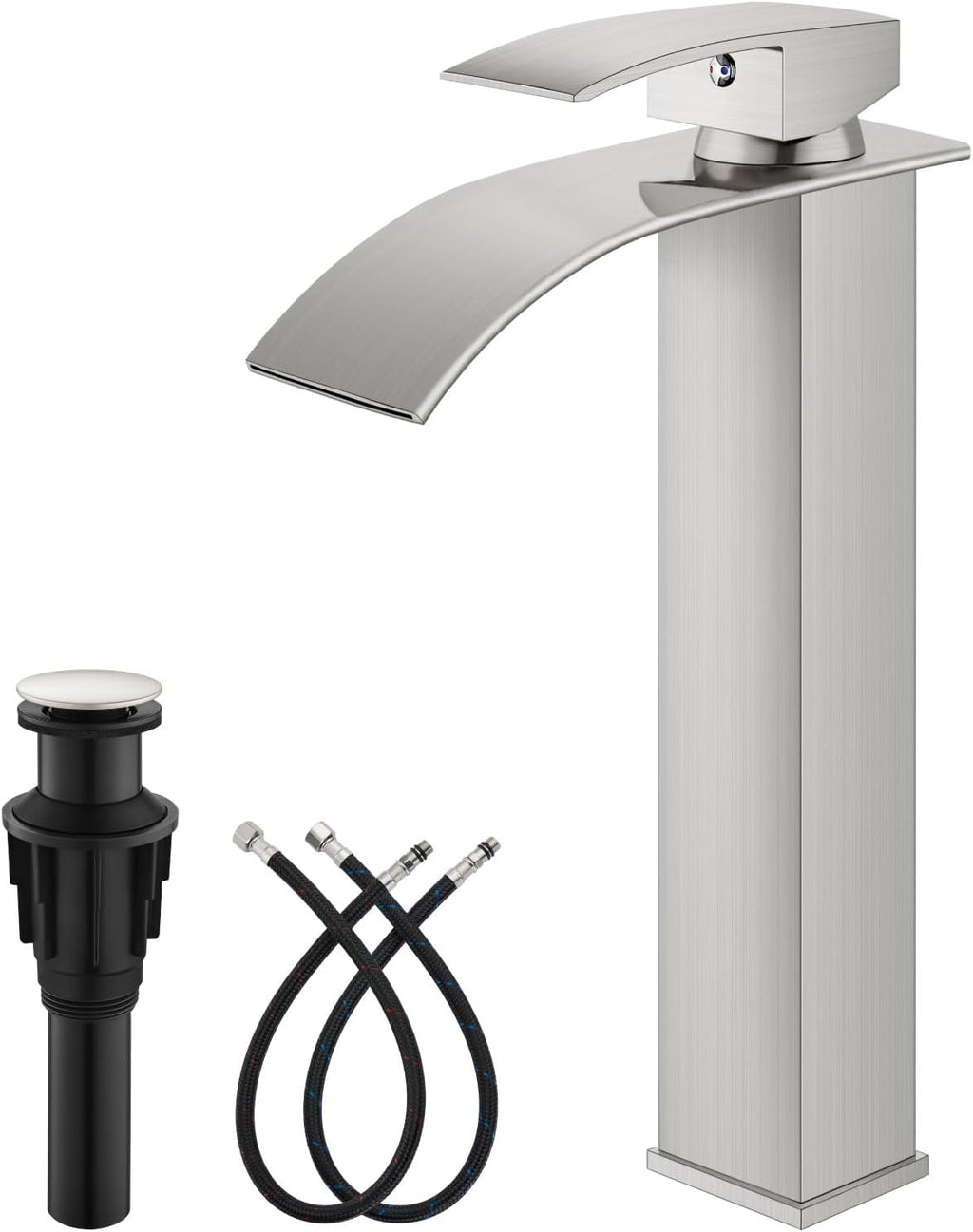 Modern Waterfall Tall Bathroom Faucet 1 Hole, Brushed Nickel